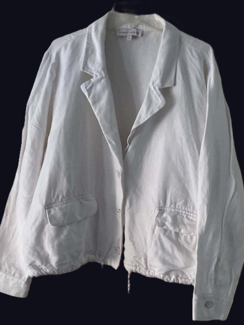 House of Harlow 1960 Linen Rayon Crop Blazer Utility Jacket White L Drawstring